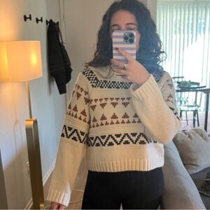 Cropped Cozy Patterned Cream Sweater